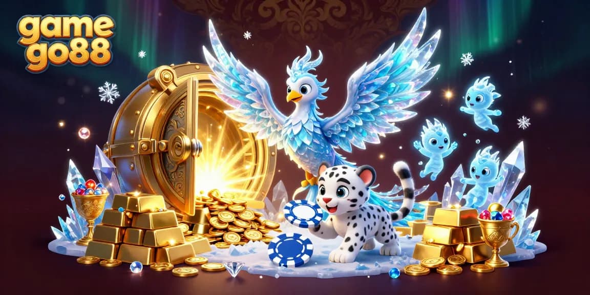 Experience the thrill of game go88 with a captivating scene of a phoenix and a snow leopard in a dazzling casino.
