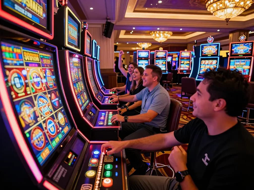Experience the excitement at trang chủ 45678's vibrant casino with players celebrating wins.