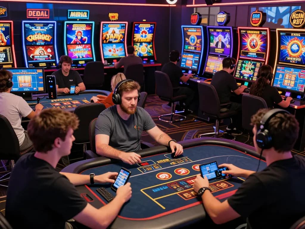 Exciting go88 gaming scene with diverse players engaging in live dealer games and slots.