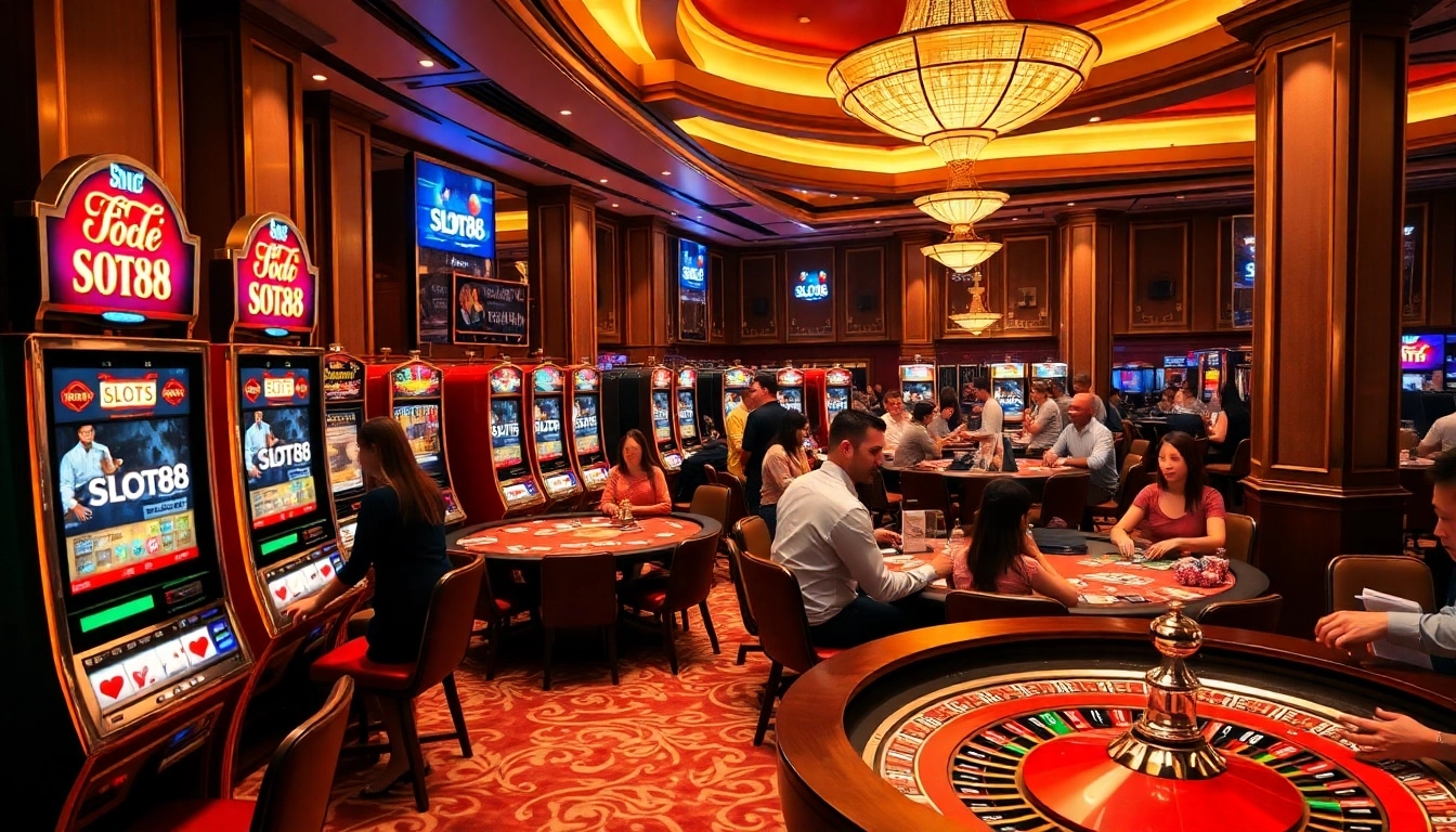 Experience excitement at slot88 with luxurious casino tables and vibrant gaming action.