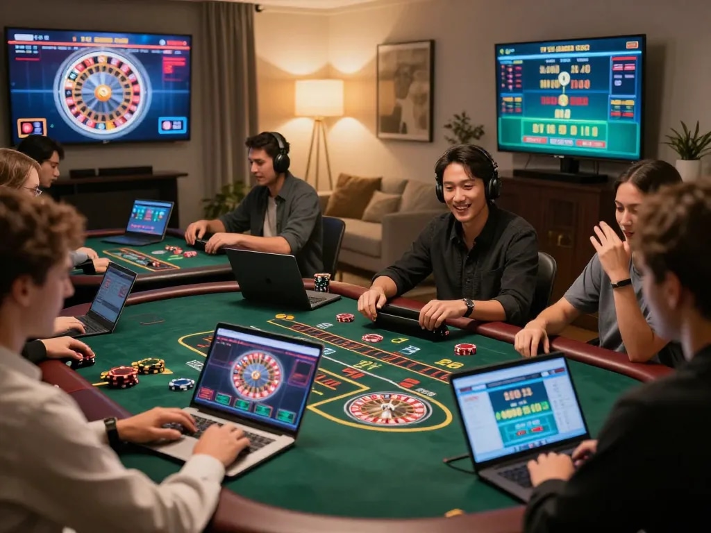 Players enjoying live dealer games at home using https://webnk88.net/ casino app on their devices.