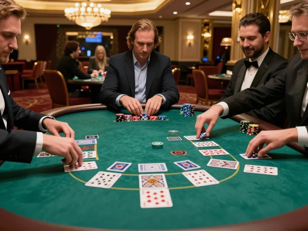 Players enjoying a thrilling blackjack game at jagoan86 casino with elegant table settings