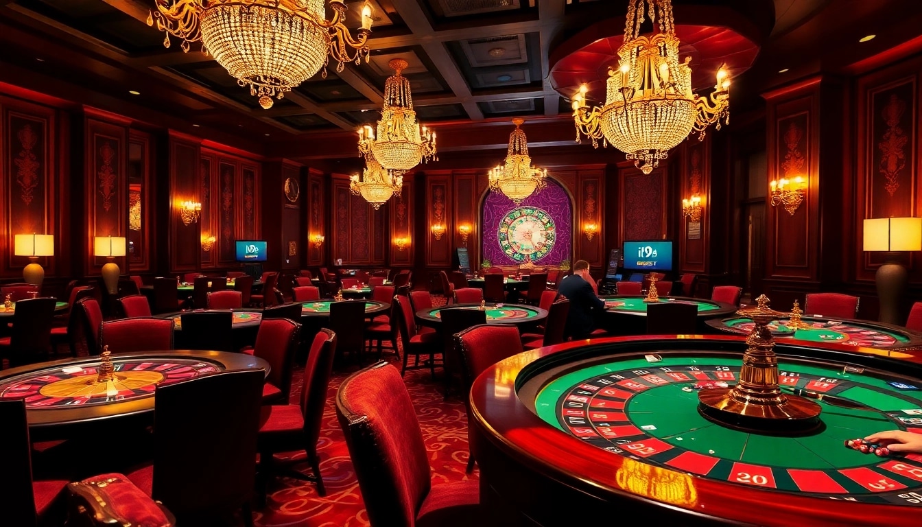 Experience the thrill of high-stakes gaming at i9bet casino with poker chips and roulette tables.
