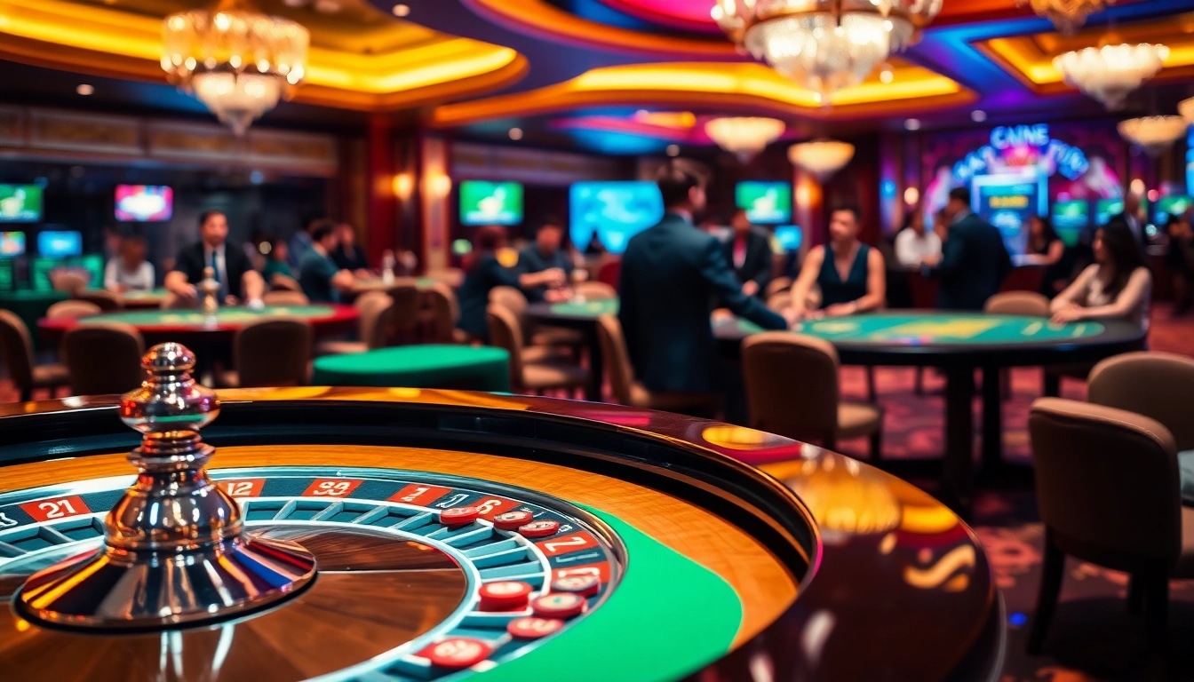 Engaging players at an online casino table showcasing vibrant chips and excitement in the atmosphere.