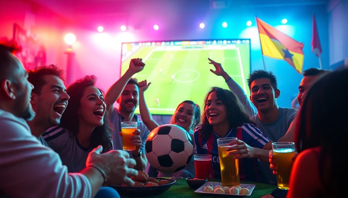 Cakhia TV football fans celebrating a live match, showcasing excitement and community.