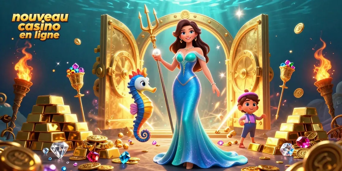 Scène de nouveau casino en ligne présentant une perle brillante, un trésor et des éléments dynamiques sous-marins.
