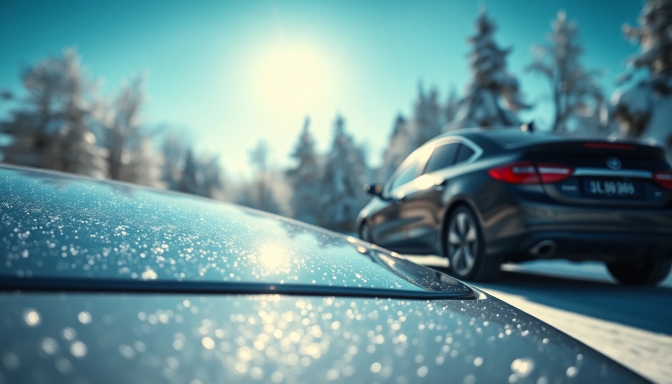 PPF winter road salt protection on a car showcasing immaculate coating amidst winter elements.