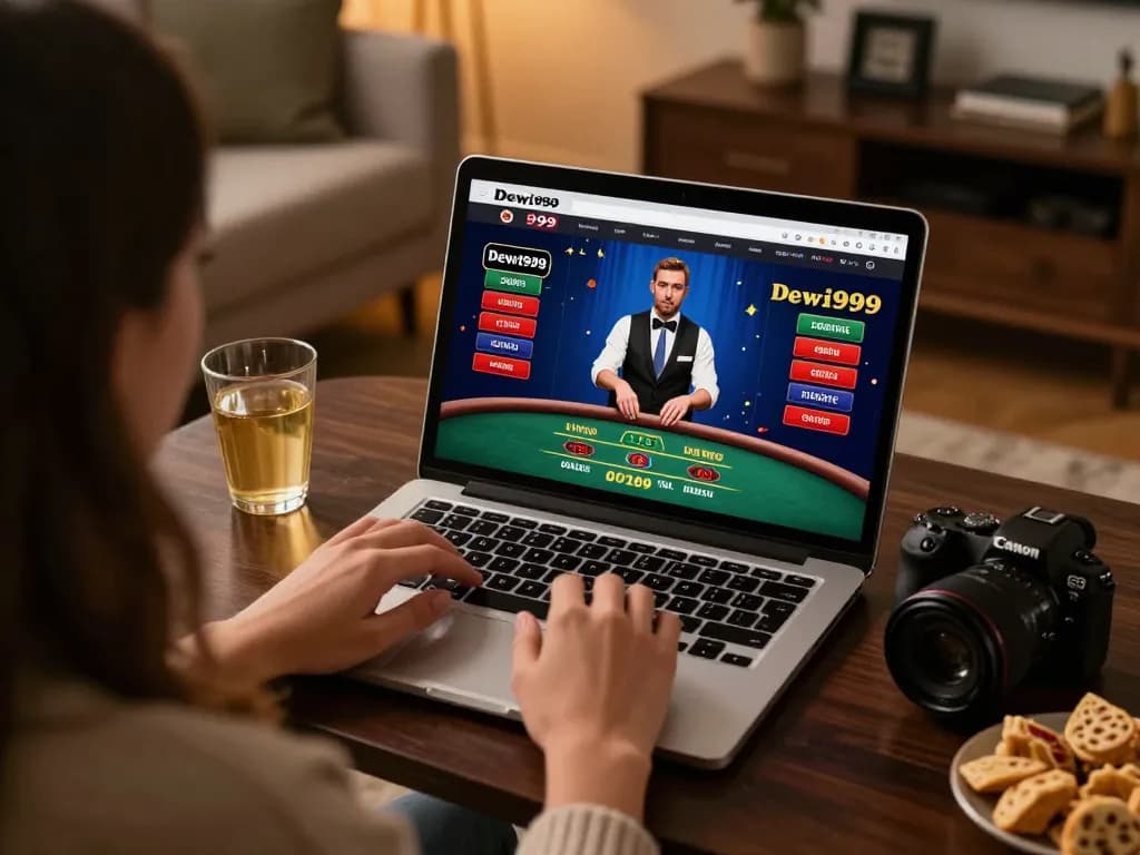 Pengguna ini menikmati sesi permainan yang mendebarkan di Dewi999, berinteraksi dengan dealer langsung blackjack online.