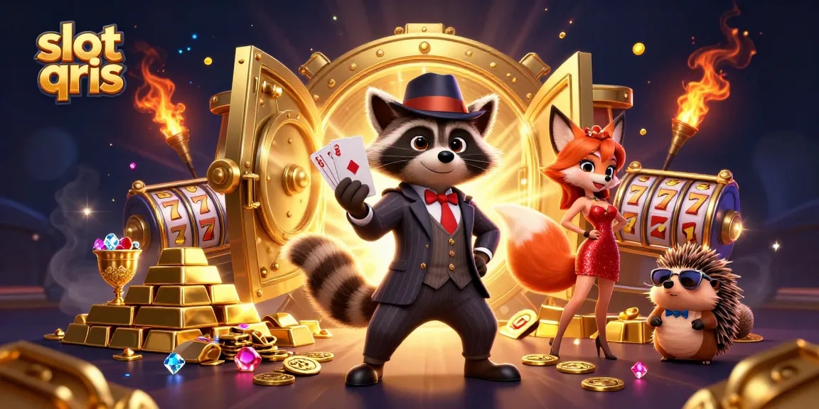 Experience excitement with slot qris gameplay in a vibrant casino scene filled with treasures.