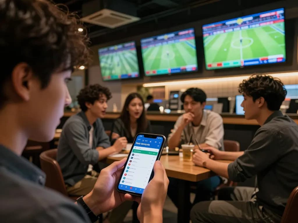 Engaging moment of sports betting on keo bong da truc tuyen with friends discussing strategies.
