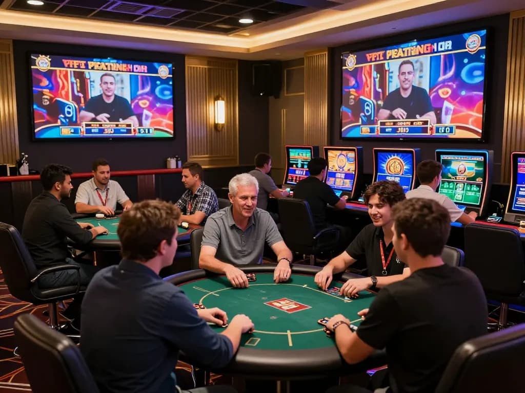 Casino players enjoying games at https://god55.agency/ with modern design and vibrant atmosphere.