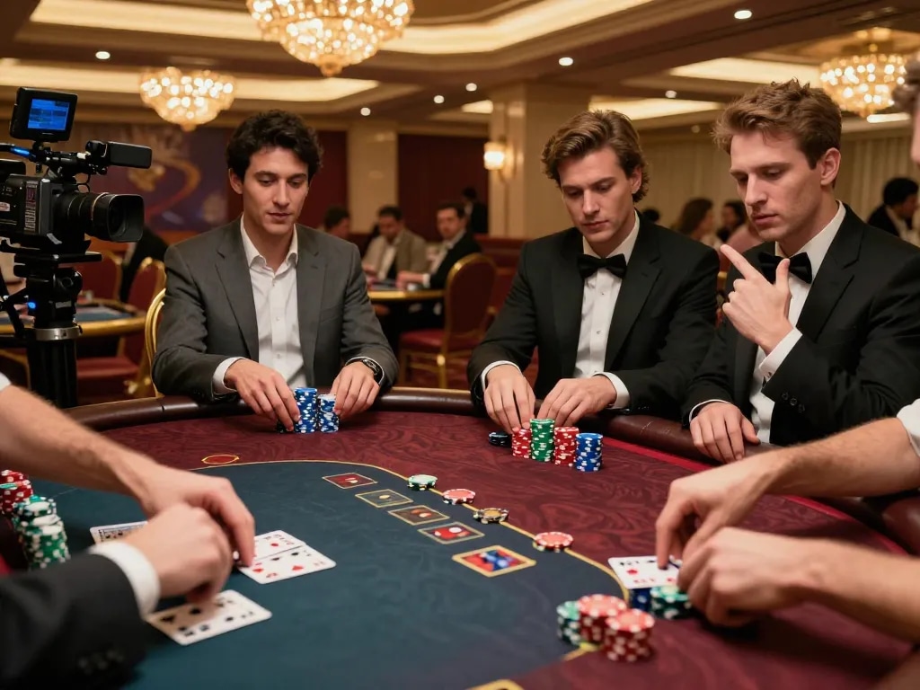 Pemain yang terlibat merencanakan strategi dalam permainan poker, menampilkan kegembiraan dasi4d link alternatif dalam aksi.
