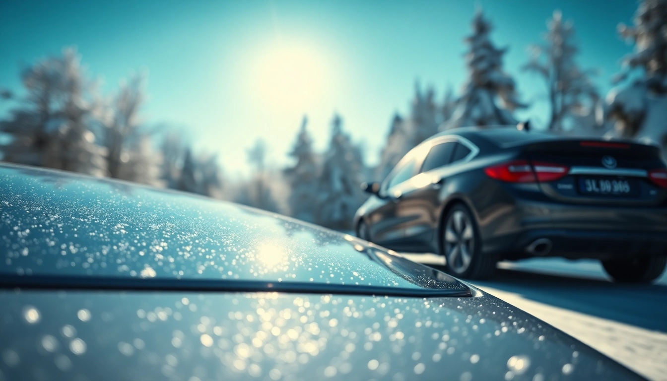 PPF winter road salt protection on a car showcasing immaculate coating amidst winter elements.