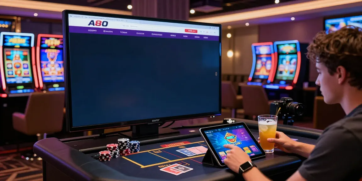 A80 online gaming platform featuring vibrant slot games and live dealer tables in a modern casino environment.
