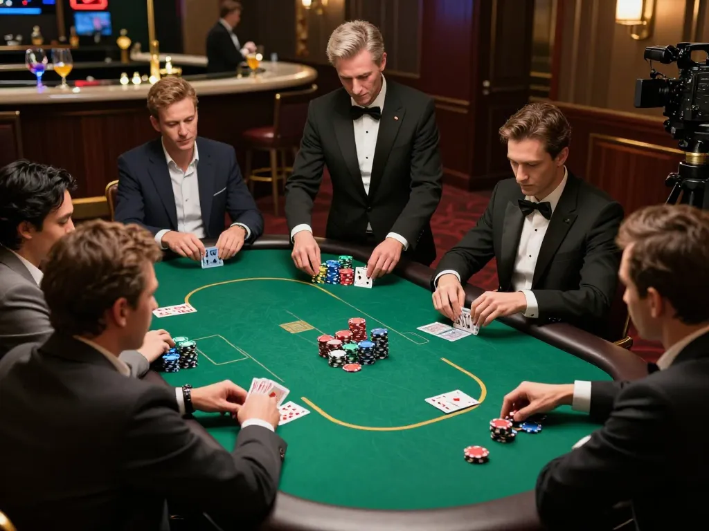 Players strategizing their bets at a ZBet poker table in a luxurious casino setting.
