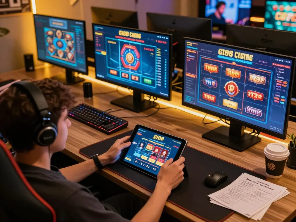 Engaging with the gi88 casino app on a dynamic online gaming setup, showcasing strategic gameplay
