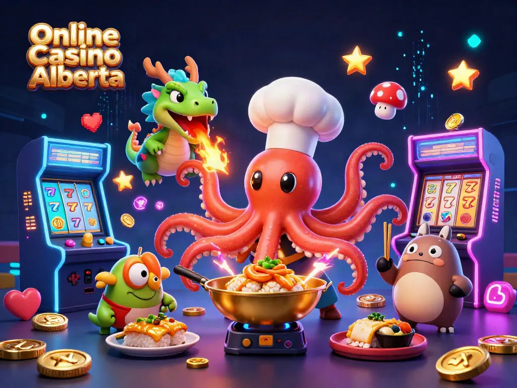 Experience the excitement of Online Casino Alberta with dynamic gaming elements featuring slots and vibrant characters.