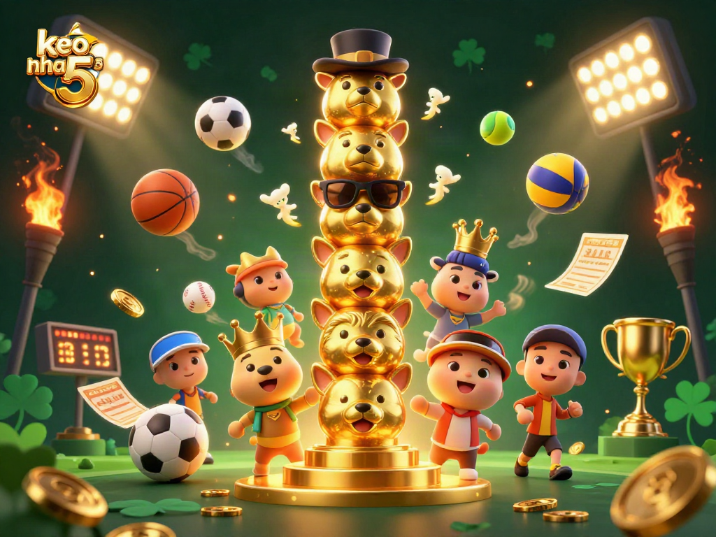 Bet on winning strategies with keo nha cai 5 while enjoying vibrant sports elements in an immersive illustration.