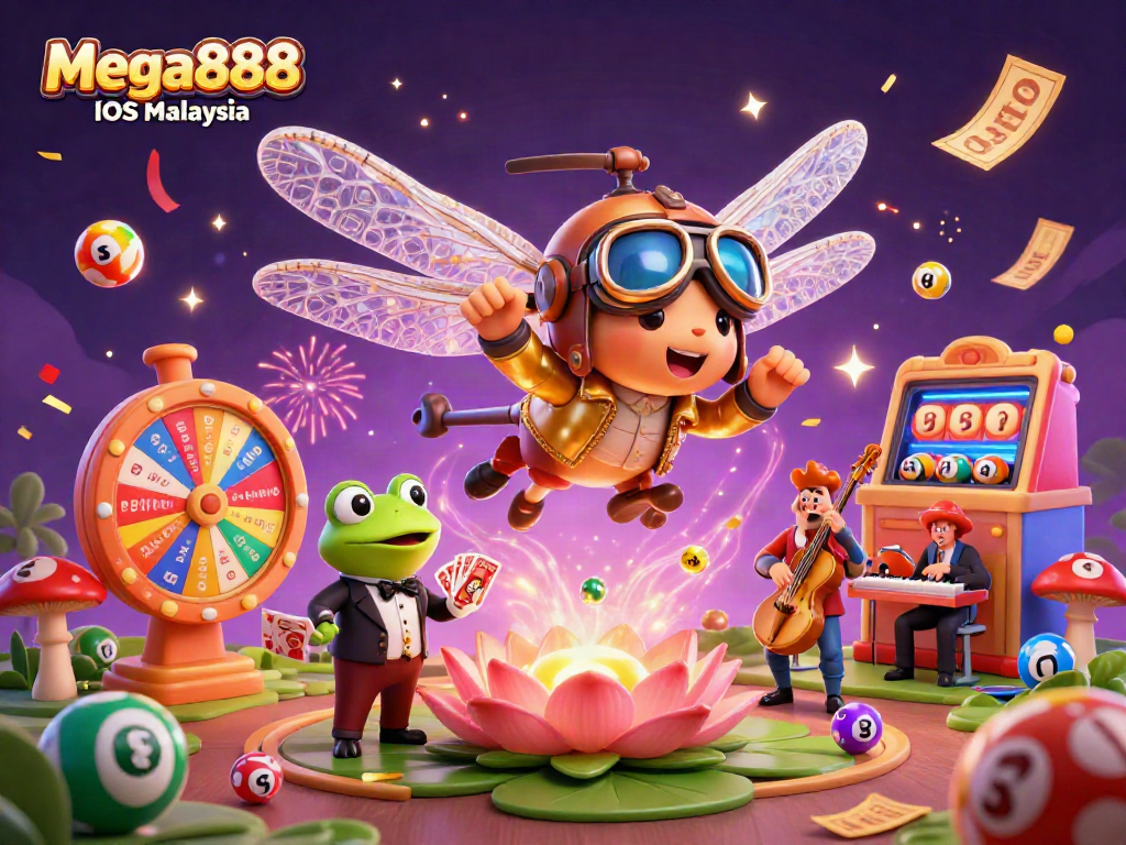 Experience exciting gameplay with Mega888 iOS Malaysia as a dragonfly pilot hovers above a vibrant casino scene filled with action.