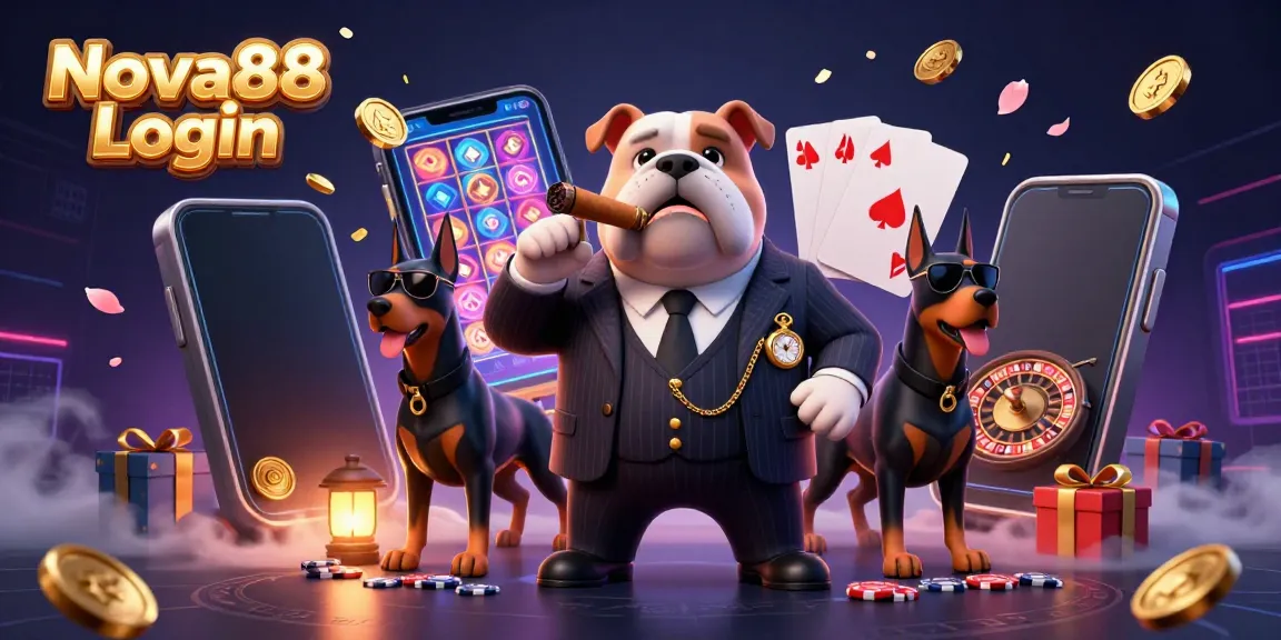 Experience the thrill of Nova88 Login with a mafia-themed casino scene illustrating exciting gaming elements.