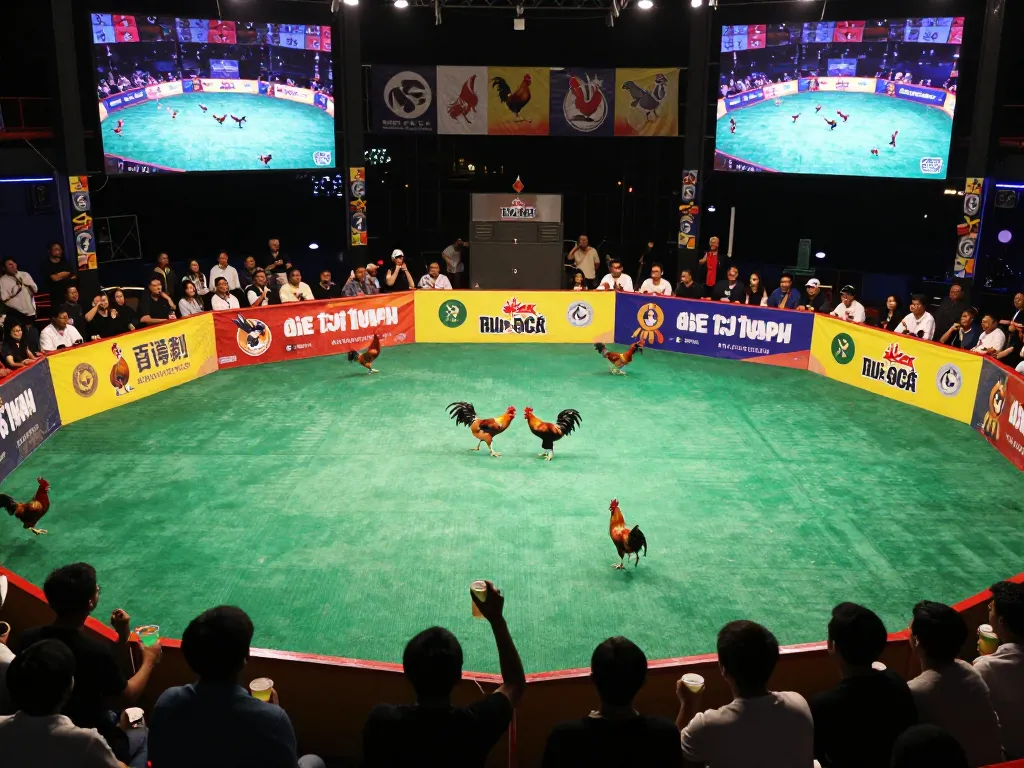 Watch intense đá gà trực tiếp c3 matches in a vibrant arena filled with cheering fans.