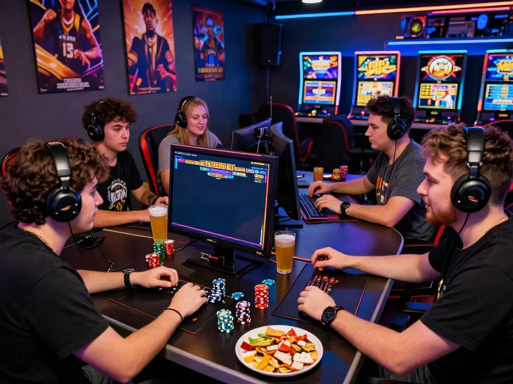 Engaged players enjoying akunjp online slot games in a vibrant gaming environment.