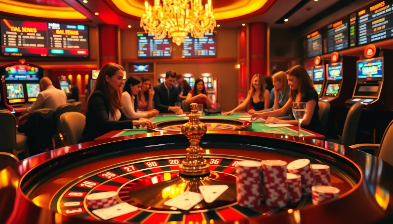 Gambling excitement at DH88 with roulette, poker chips, and slot machines.