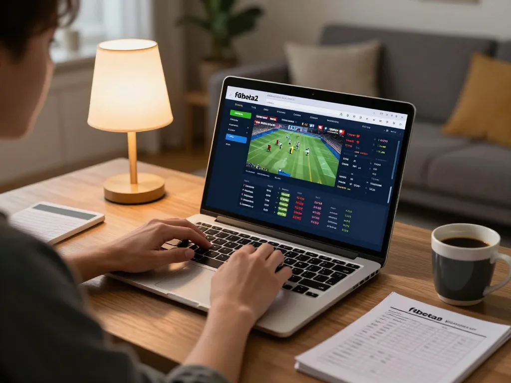 Engaging with f8beta2 betting platform on a laptop amidst a cozy home setting.