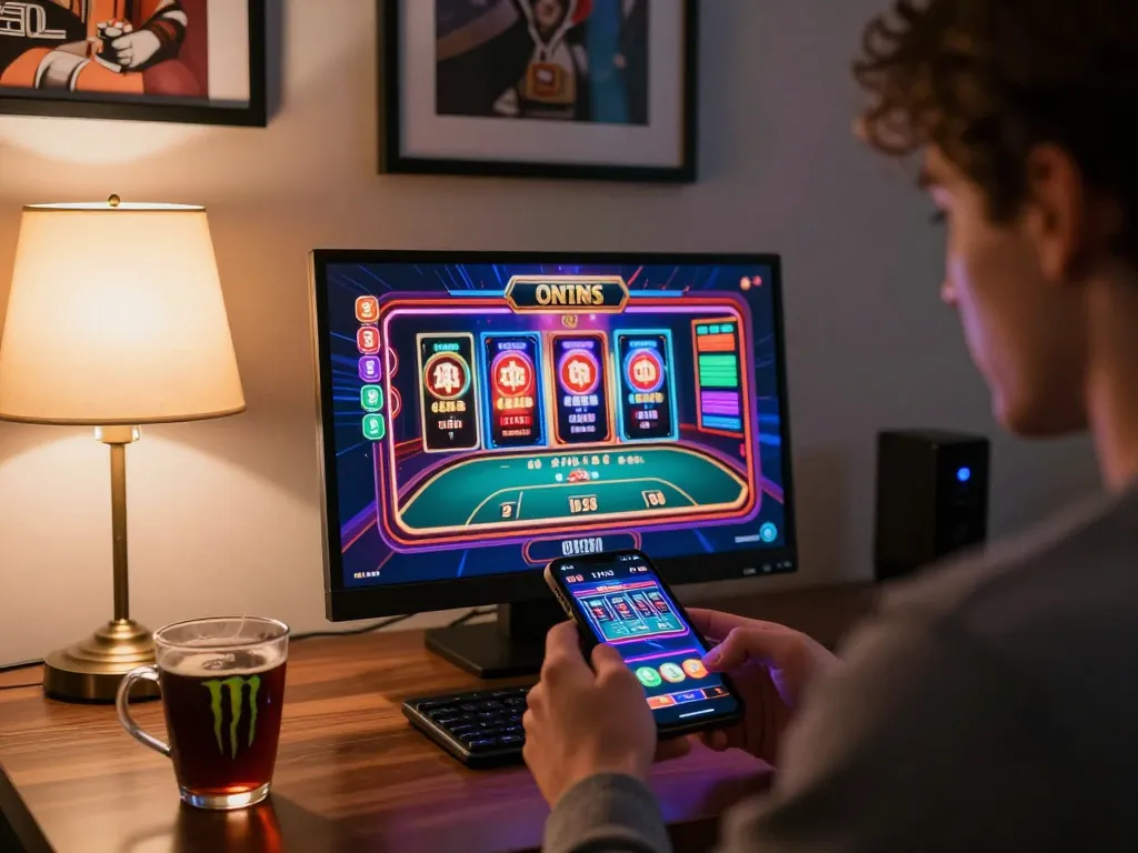 Engaging in thrilling online casino games with lucky88 on a stylish smartphone, showcasing vibrant graphics and dynamic gameplay
