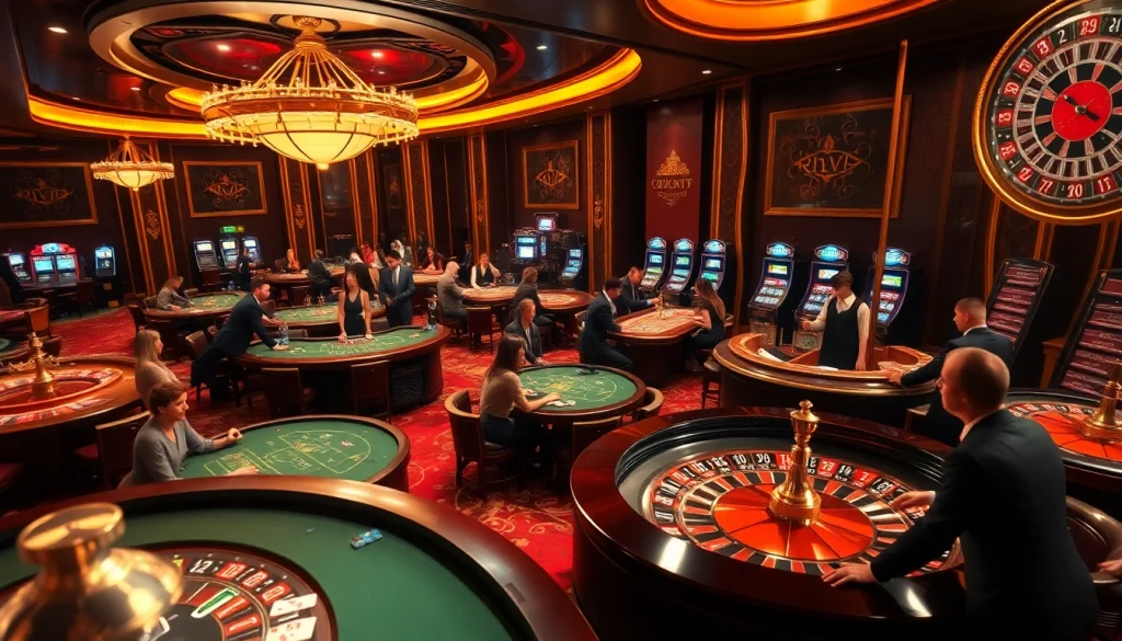 Engaging in thrilling casino games at rikvip with vibrant tables and excited players.