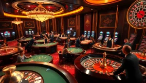 Engaging in thrilling casino games at rikvip with vibrant tables and excited players.