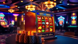 Excited players enjoying the slot machine experience at a luxury casino.