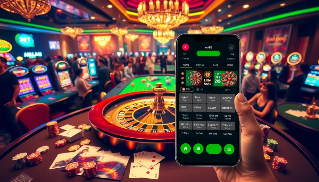 Exciting casino scene with mv88 betting interface and vibrant roulette wheel action.