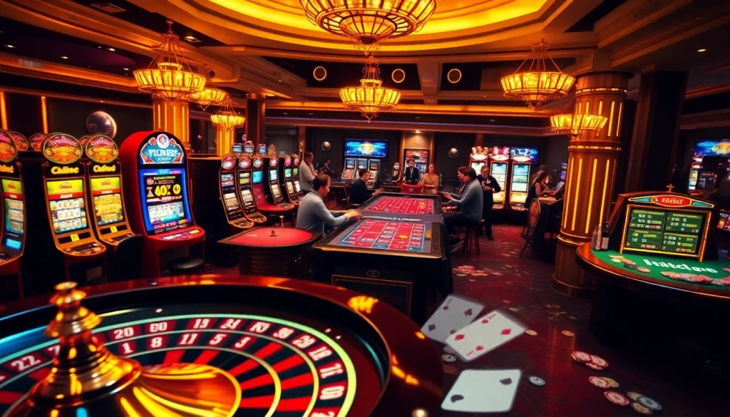 Hitclub casino scene showcasing exciting gameplay with bright slot machines and poker tables