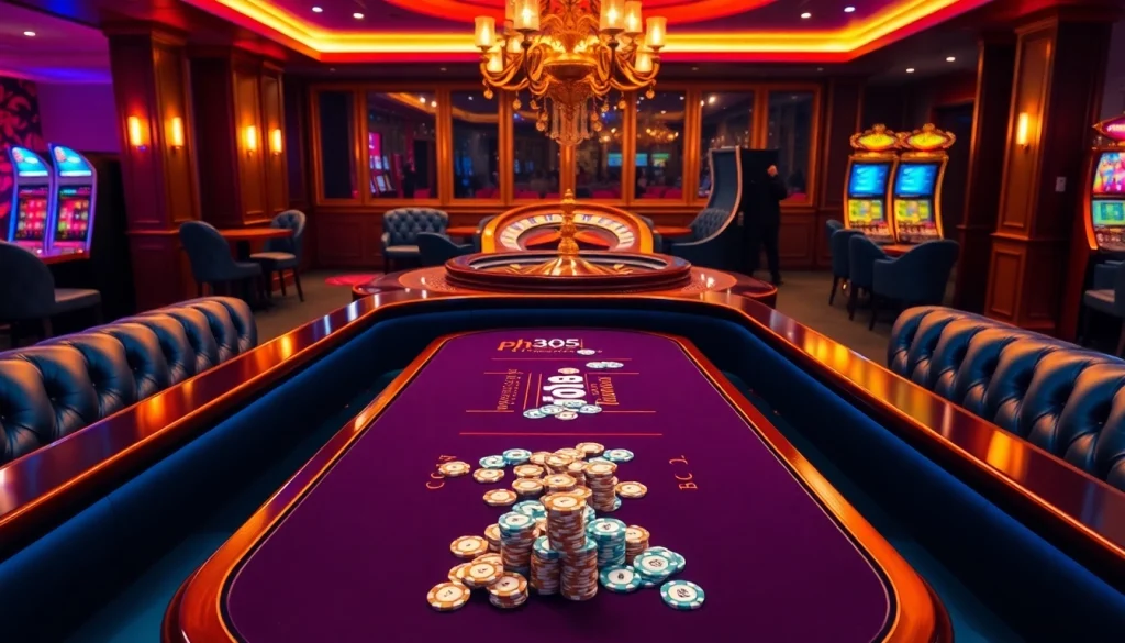 Experience the thrill of the ph365 blue edition with vibrant casino gaming visuals showcasing tables and chips.