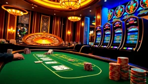 Experience strategic gameplay at 98win trang chủ with blackjack tables and vibrant casino elements.