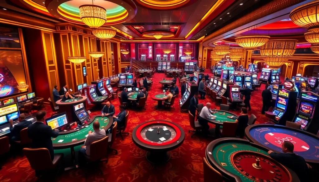 Experience the thrill of SODO Casino with vibrant gaming tables and excited players.