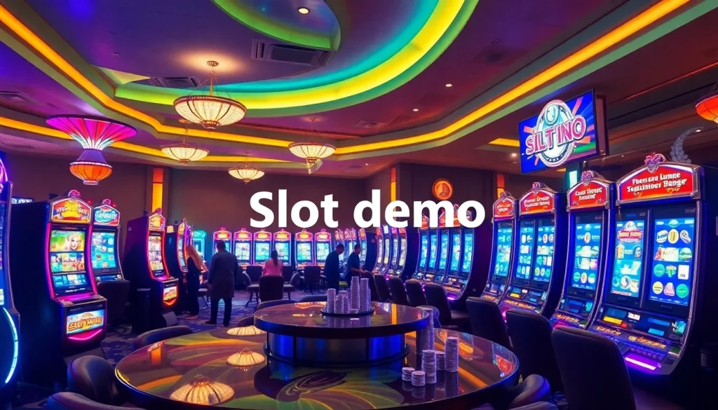 Experience the excitement of slot demo games in a vibrant casino environment filled with enthusiastic players and colorful machines.