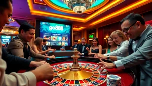 Players at a vibrant roulette table engaging with go88 for an exciting gambling experience.