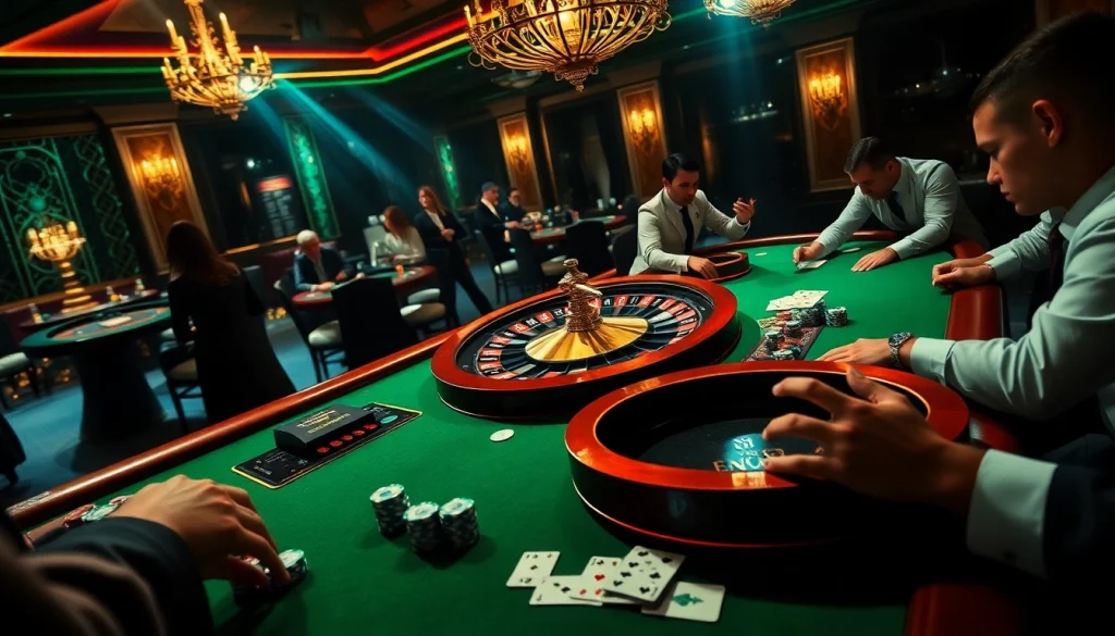 The hidden wiki 2026 showcases an elegant casino scene with players at a roulette wheel, highlighting the excitement of gambling.