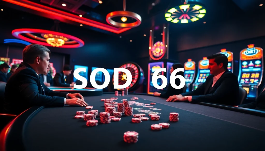 SODO66 poker chips on a luxury casino table creating an exciting gaming atmosphere.