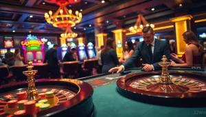 Exciting casino experience at 23win with players enjoying thrilling poker and roulette games.