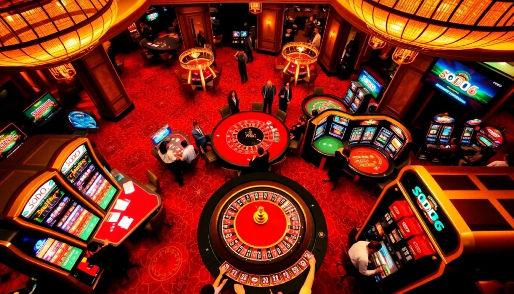 SODO66 players enjoying a thrilling casino experience with poker chips and roulette.