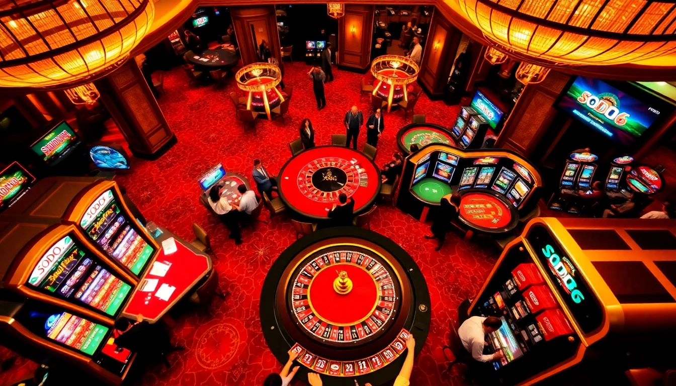 SODO66 players enjoying a thrilling casino experience with poker chips and roulette.