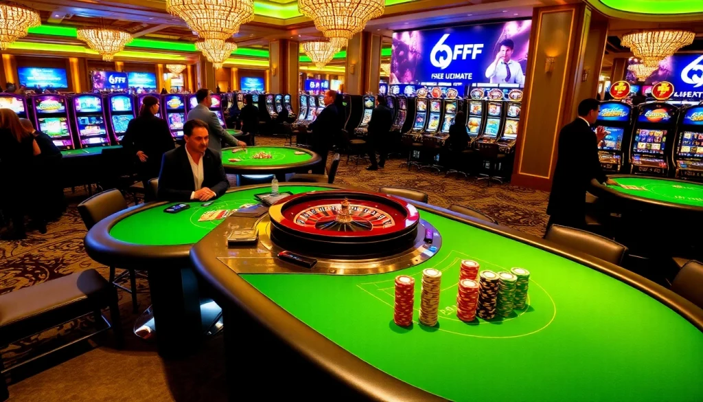 Experience the thrill of gambling at 6FF with elegant casino tables and vibrant gameplay.