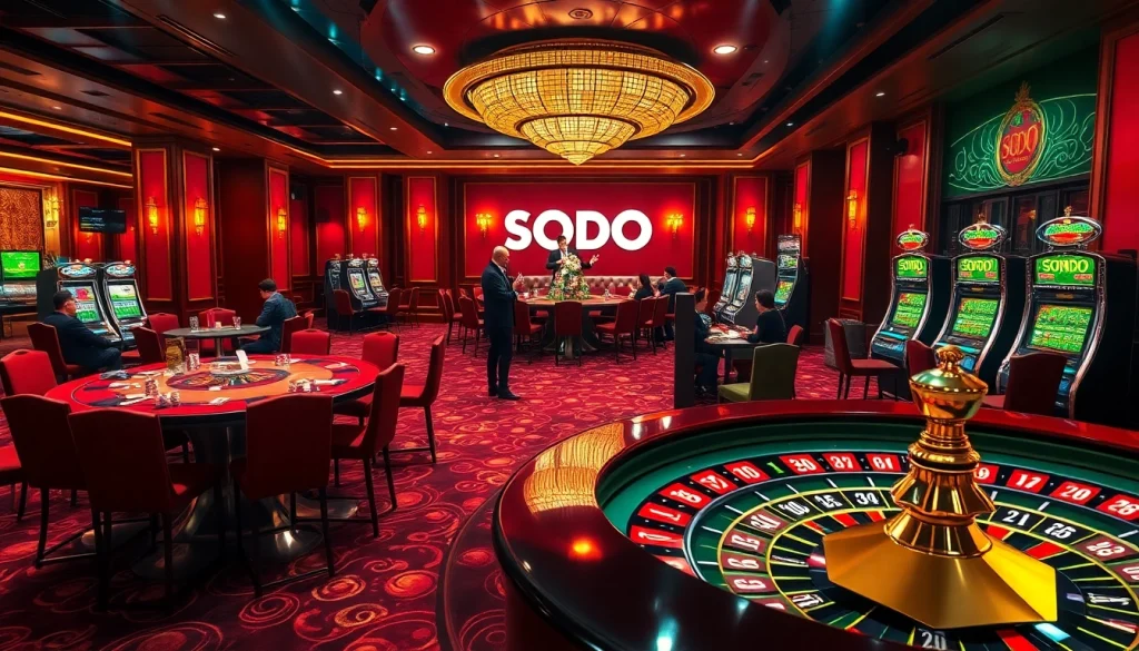 SODO Casino showcases an exciting gaming atmosphere with vibrant tables and eager players.