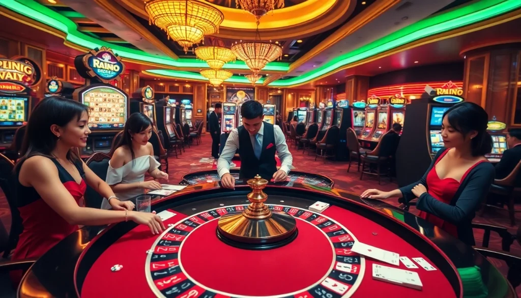 Experience the thrill of link rr88 at a glamorous casino table with poker chips and lively players.