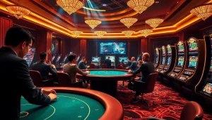 Experience the thrill of แทงบอลโลก as players engage in strategic bets within a luxurious casino environment.