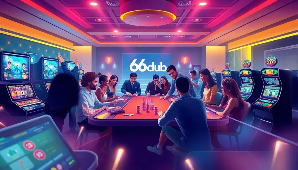 Exciting virtual gaming experience at 66club showcasing diverse players in a vibrant casino atmosphere.