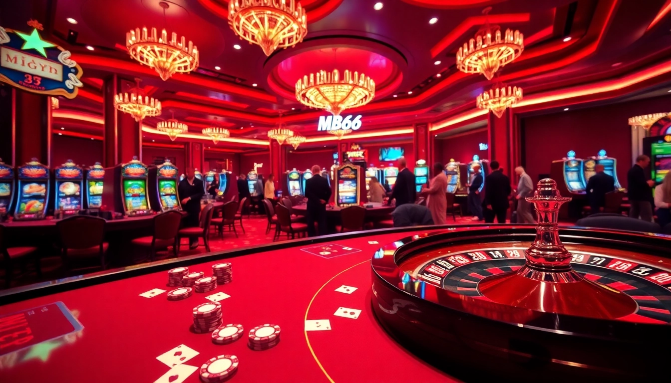 Experience thrilling gaming excitement at MB66 with vibrant casino tables and luxurious decor.
